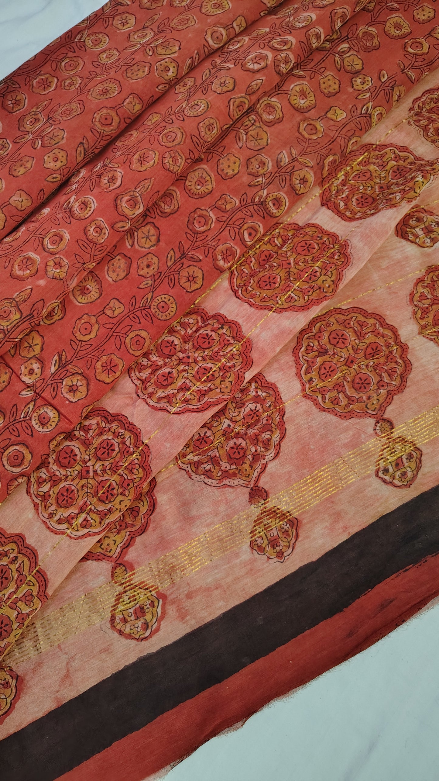 Handblock Printed Maheshwari Silk Saree – Lightweight, Traditional Elegance