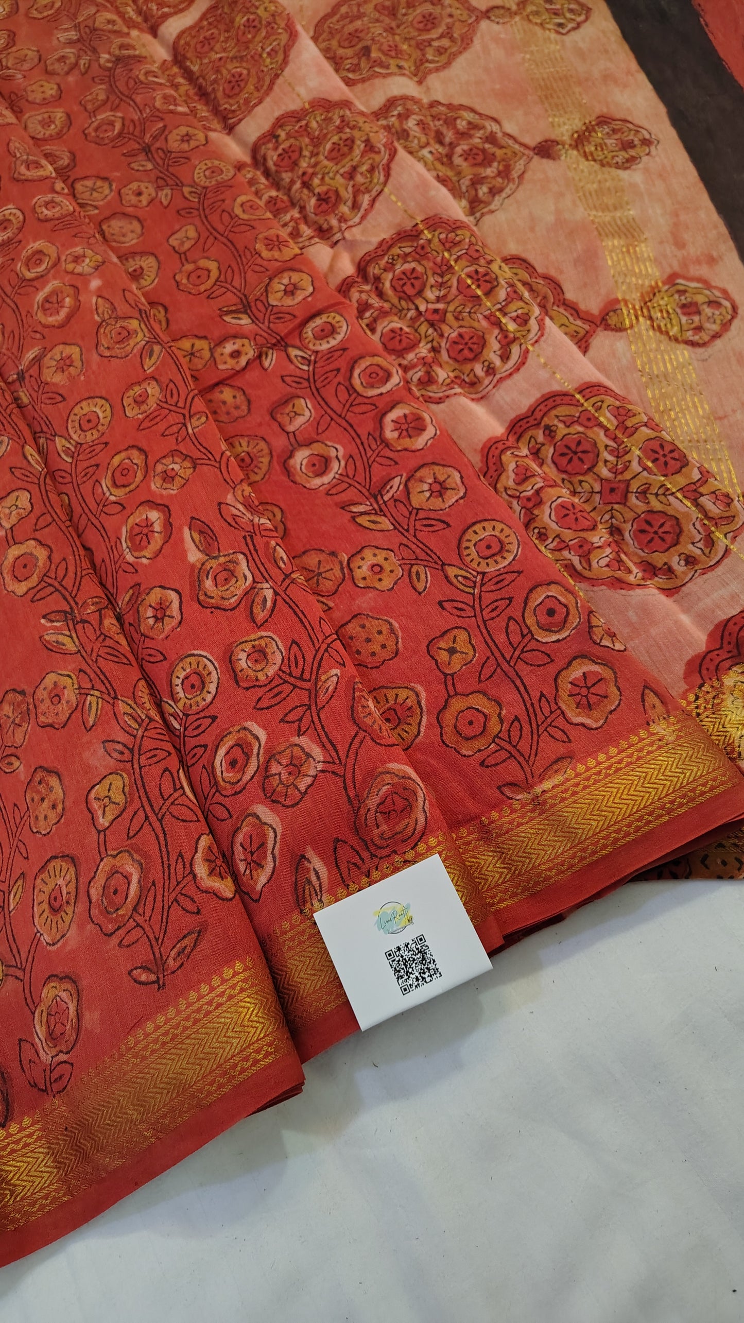 Handblock Printed Maheshwari Silk Saree – Lightweight, Traditional Elegance