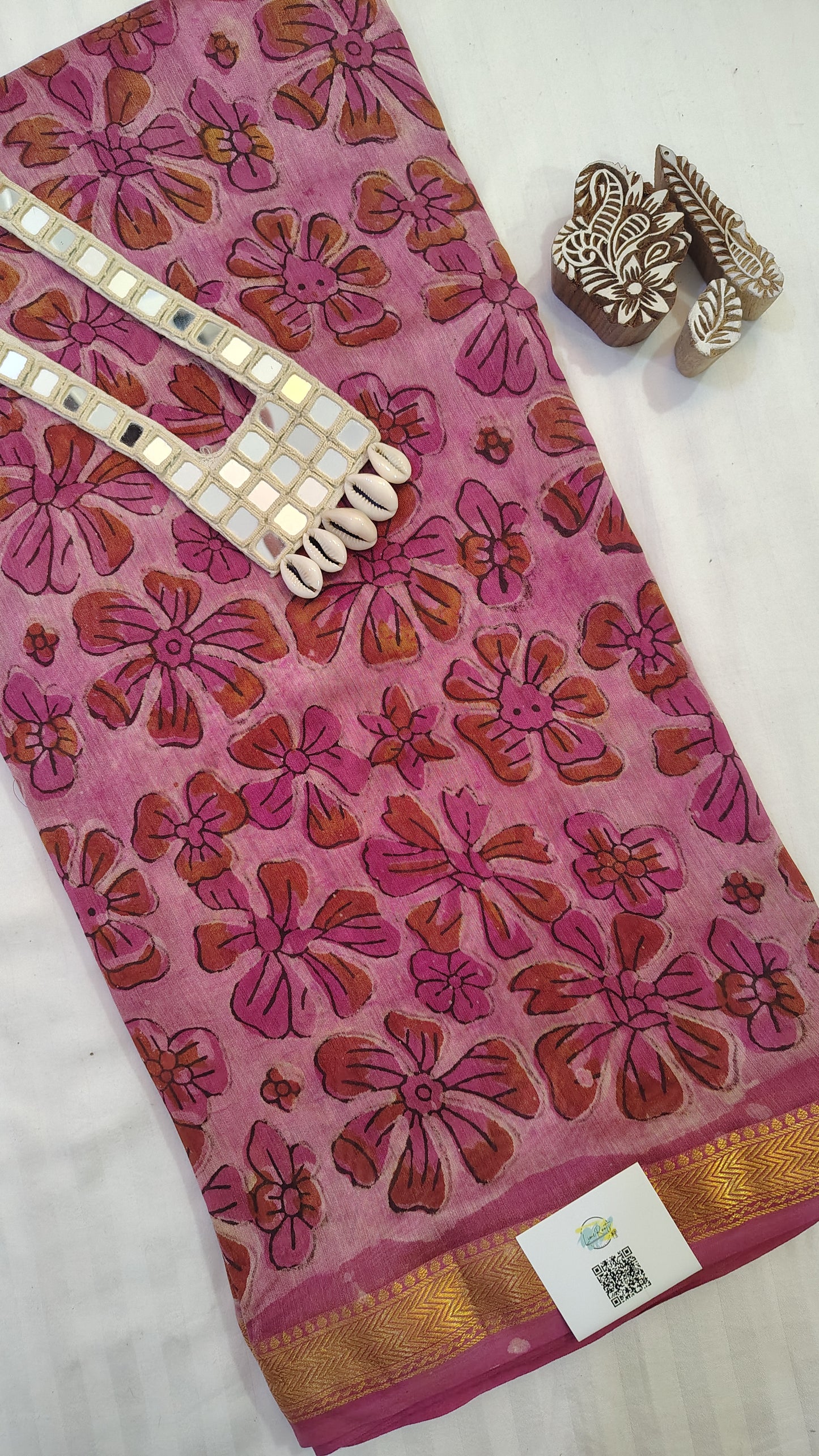 Handblock Printed Maheshwari Silk Saree – Lightweight, Traditional Elegance