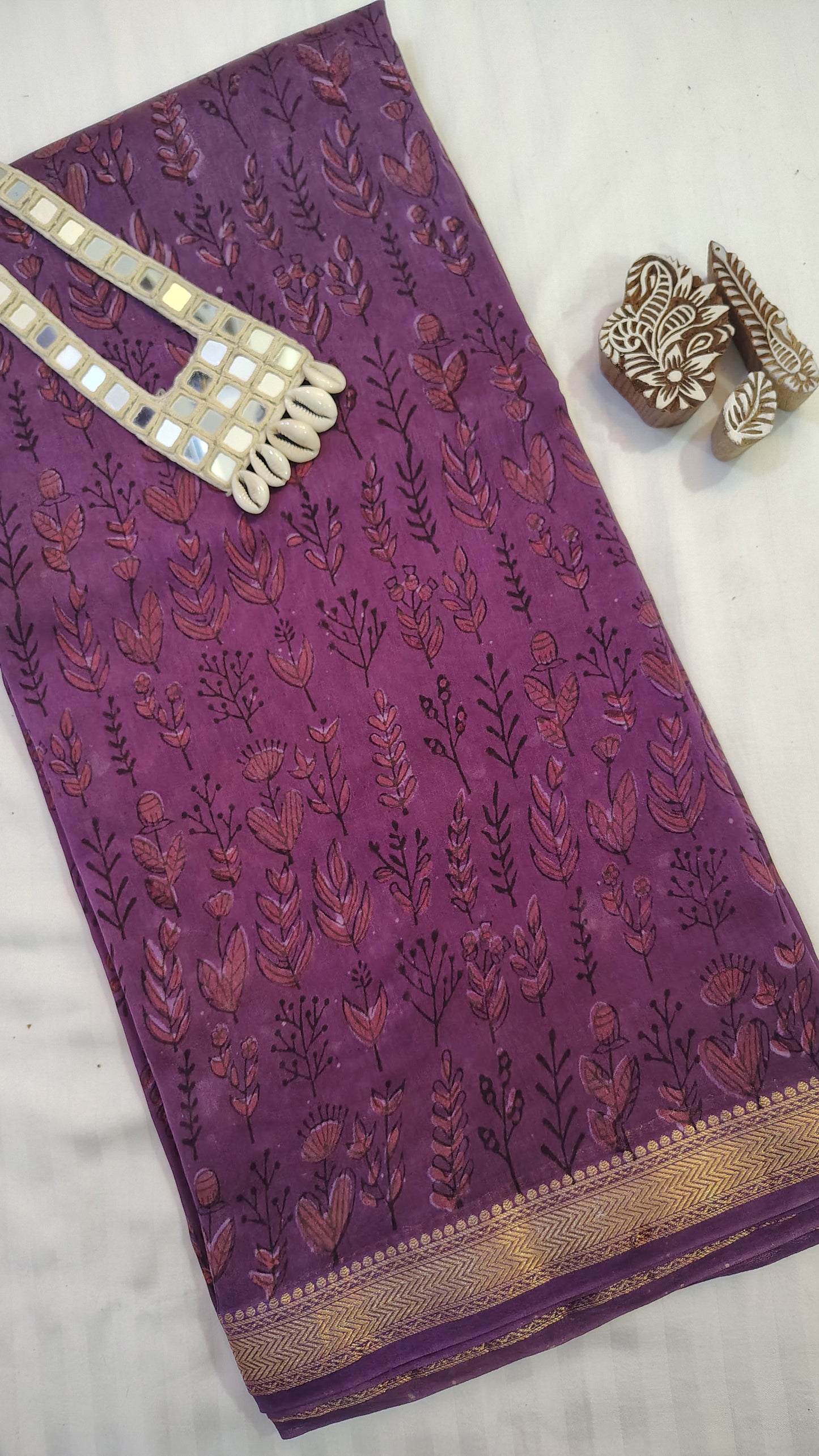 Handblock Printed Maheshwari Silk Saree – Lightweight, Traditional Elegance