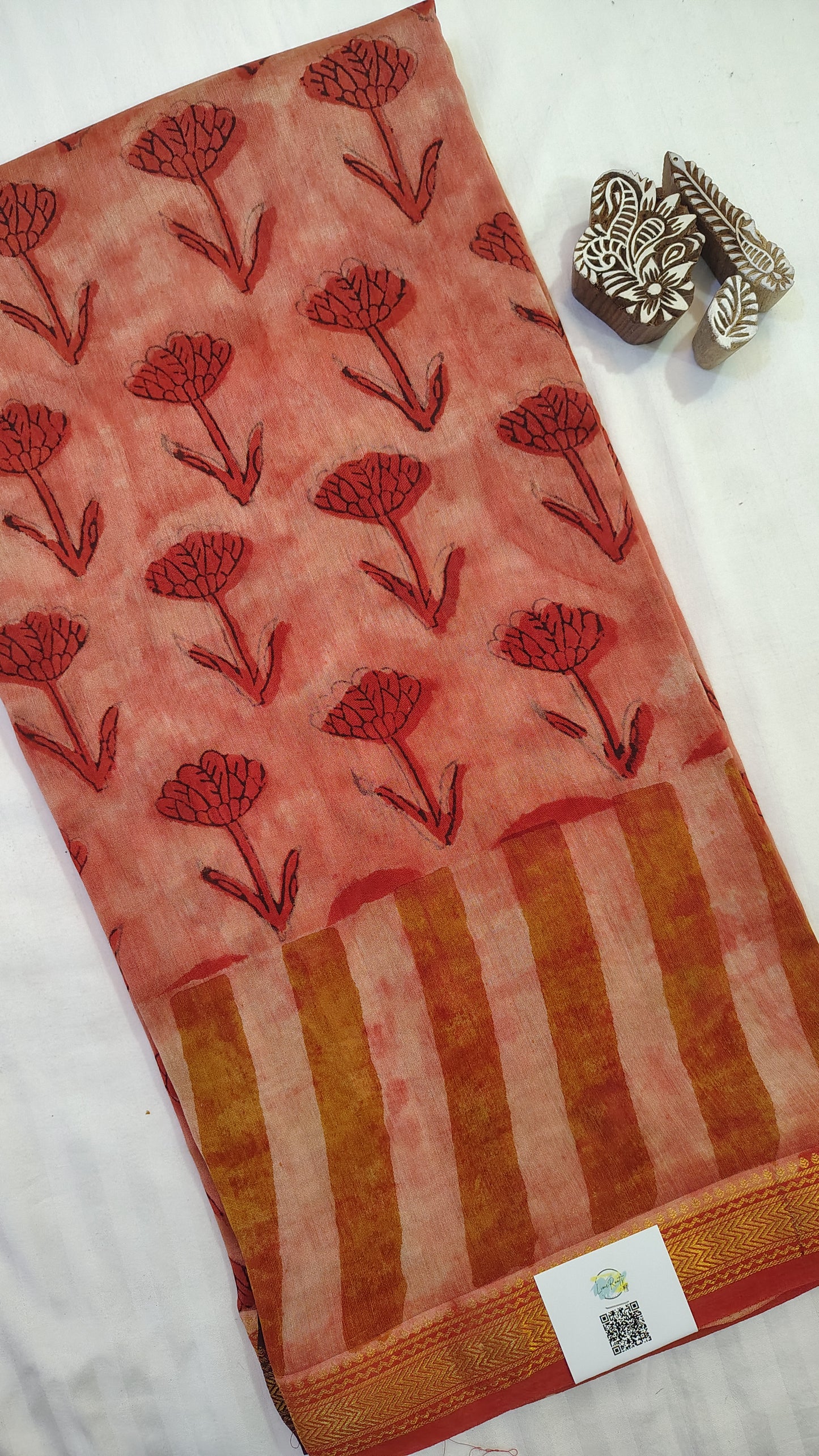 Handblock Printed Maheshwari Silk Saree – Lightweight, Traditional Elegance