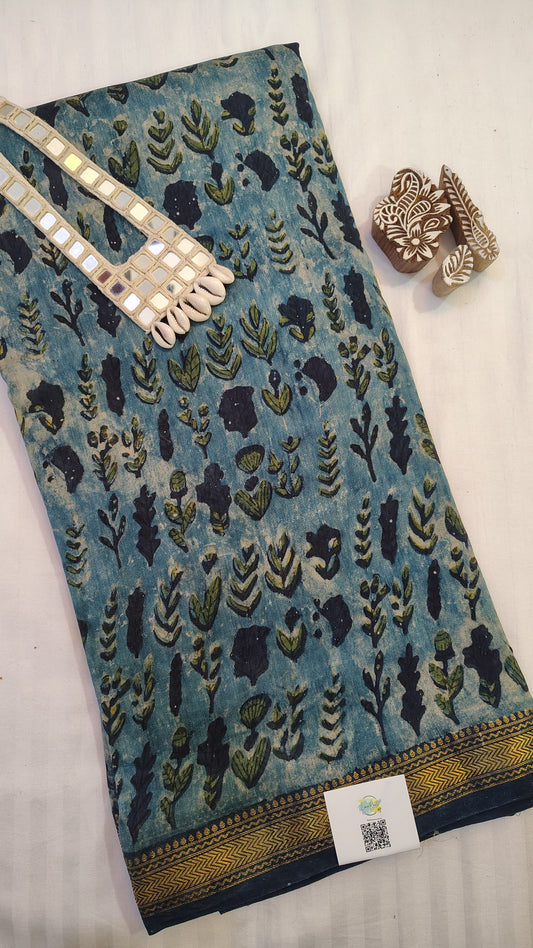 Handblock Printed Maheshwari Silk Saree – Lightweight, Traditional Elegance