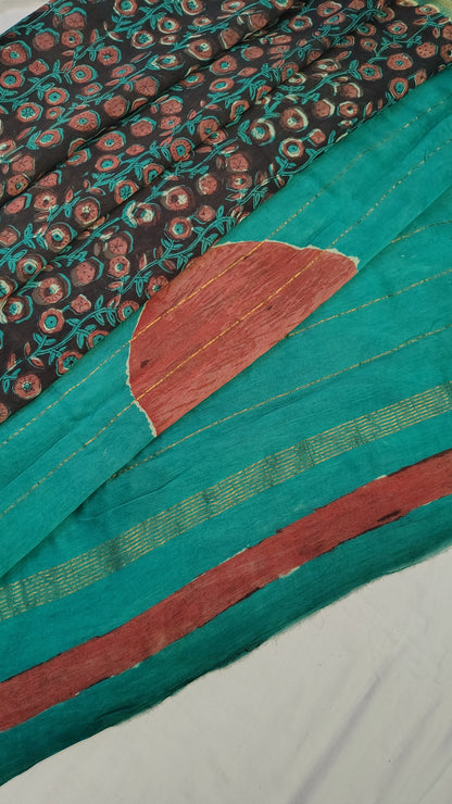 Handblock Printed Maheshwari Silk Saree – Lightweight, Traditional Elegance