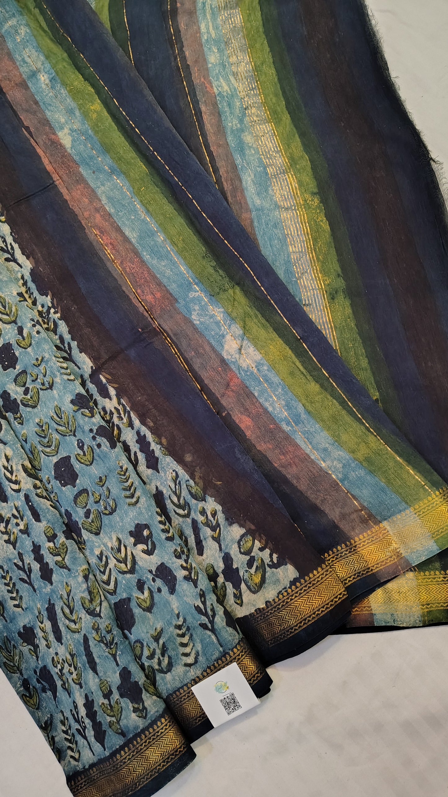 Handblock Printed Maheshwari Silk Saree – Lightweight, Traditional Elegance