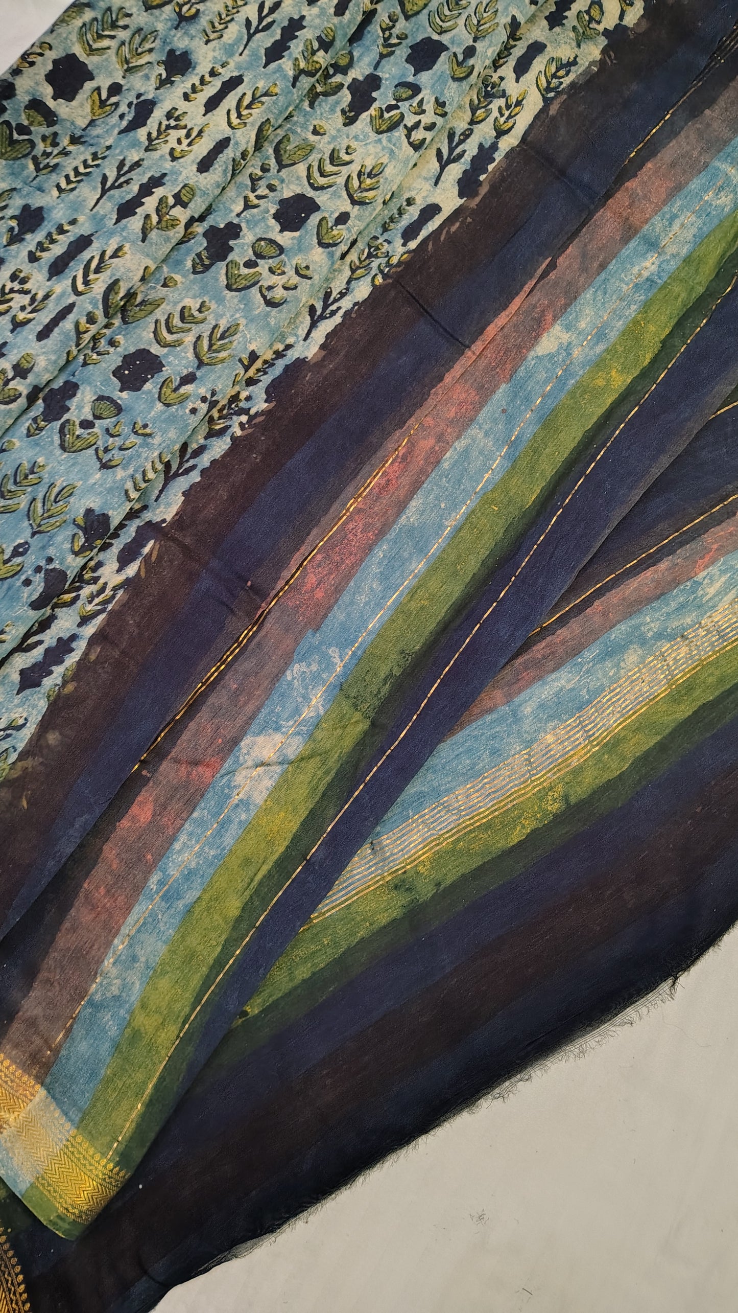Handblock Printed Maheshwari Silk Saree – Lightweight, Traditional Elegance