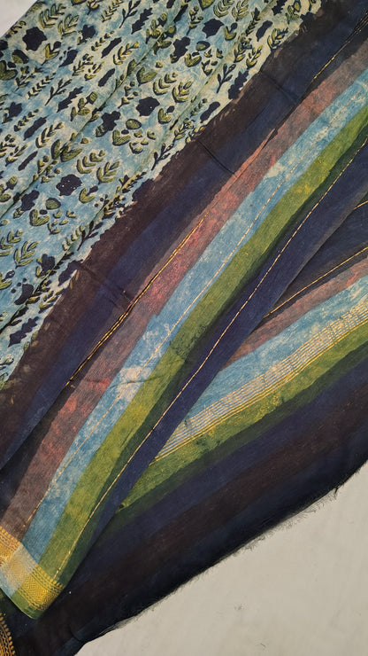 Handblock Printed Maheshwari Silk Saree – Lightweight, Traditional Elegance