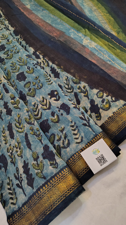Handblock Printed Maheshwari Silk Saree – Lightweight, Traditional Elegance