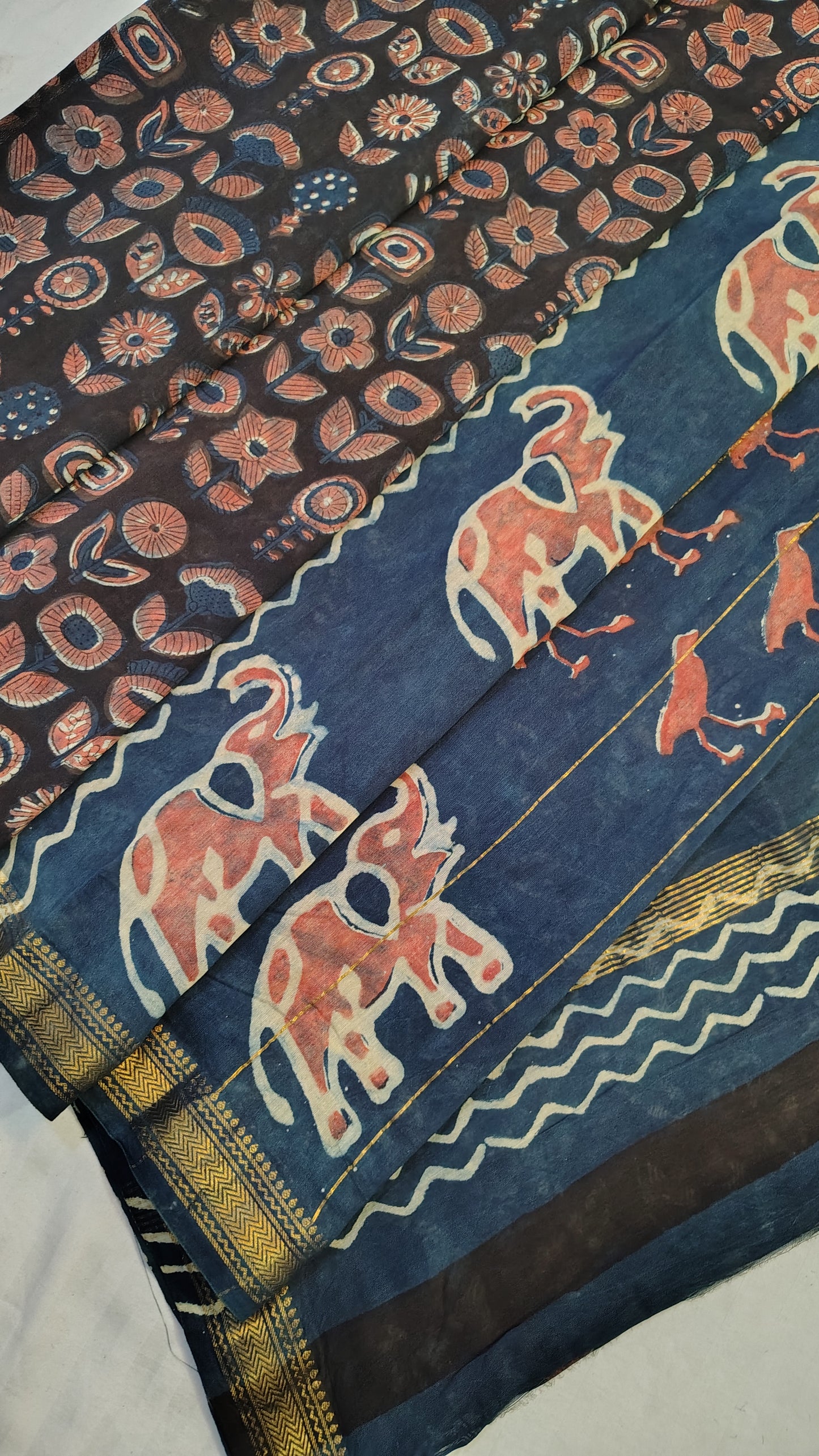 Handblock Printed Maheshwari Silk Saree – Lightweight, Traditional Elegance