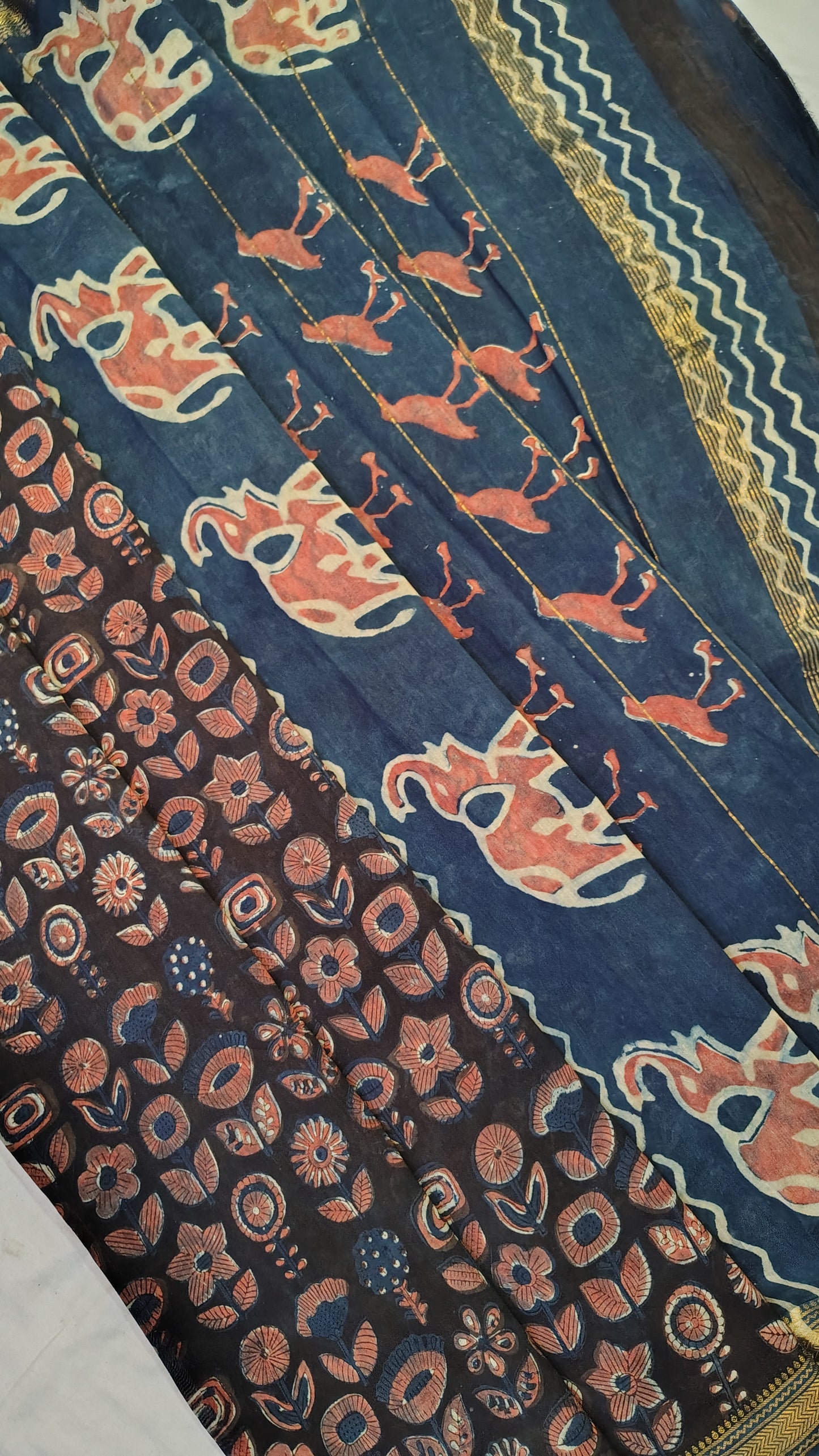 Handblock Printed Maheshwari Silk Saree – Lightweight, Traditional Elegance