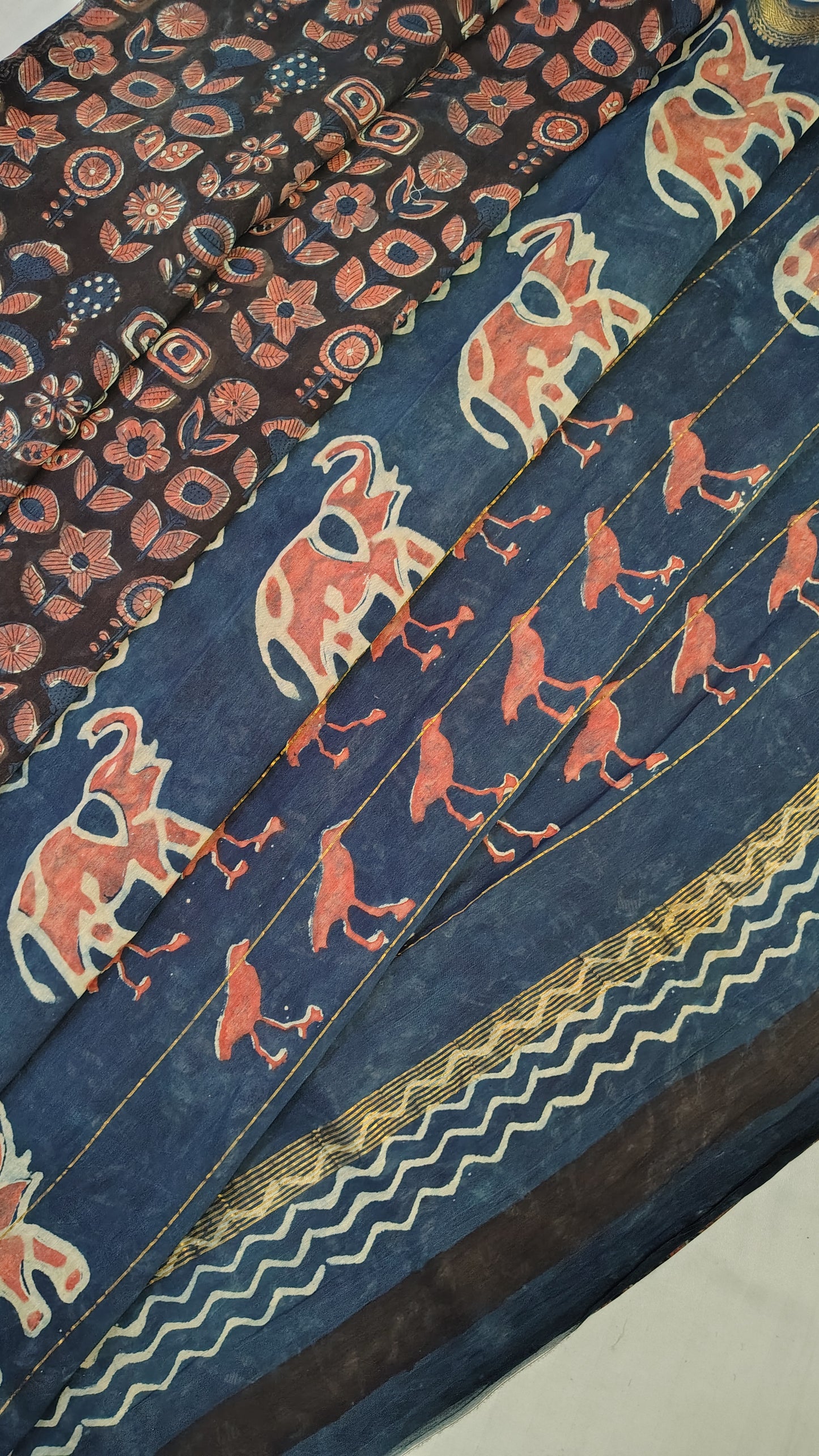 Handblock Printed Maheshwari Silk Saree – Lightweight, Traditional Elegance