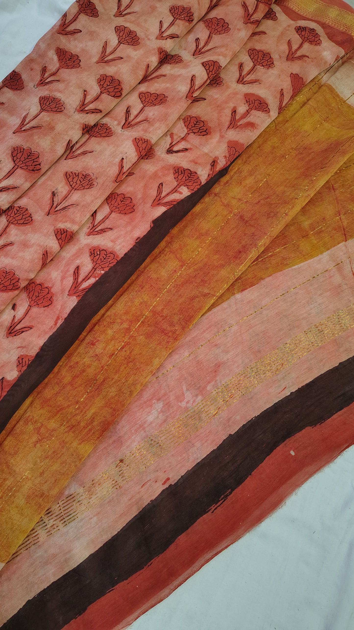 Handblock Printed Maheshwari Silk Saree – Lightweight, Traditional Elegance