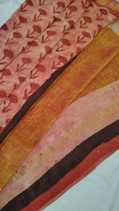 Handblock Printed Maheshwari Silk Saree – Lightweight, Traditional Elegance