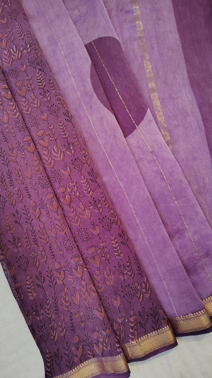 Handblock Printed Maheshwari Silk Saree – Lightweight, Traditional Elegance