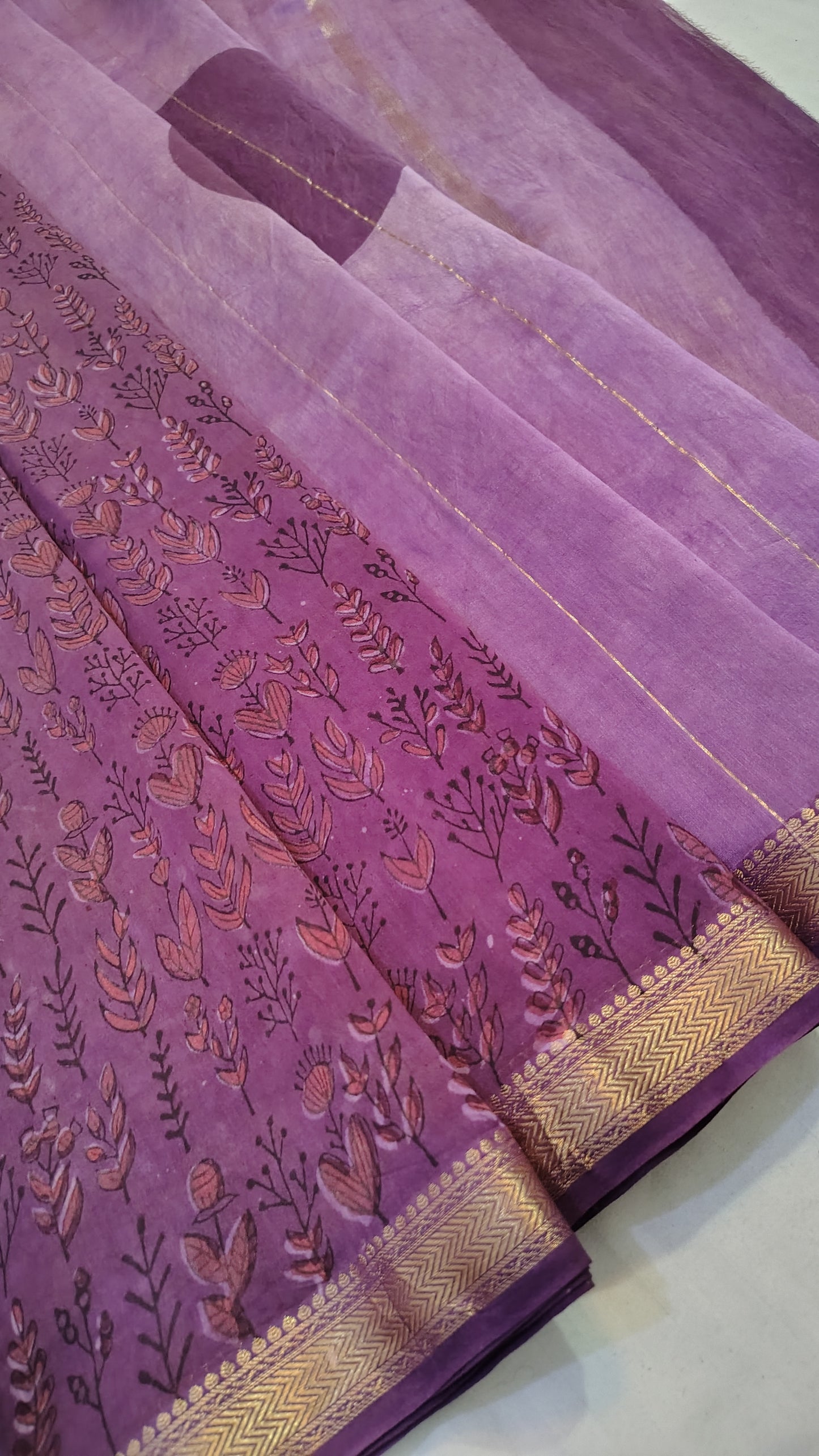 Handblock Printed Maheshwari Silk Saree – Lightweight, Traditional Elegance