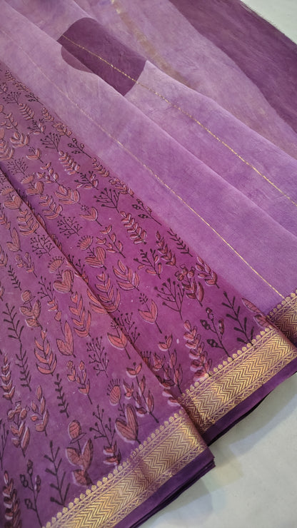 Handblock Printed Maheshwari Silk Saree – Lightweight, Traditional Elegance