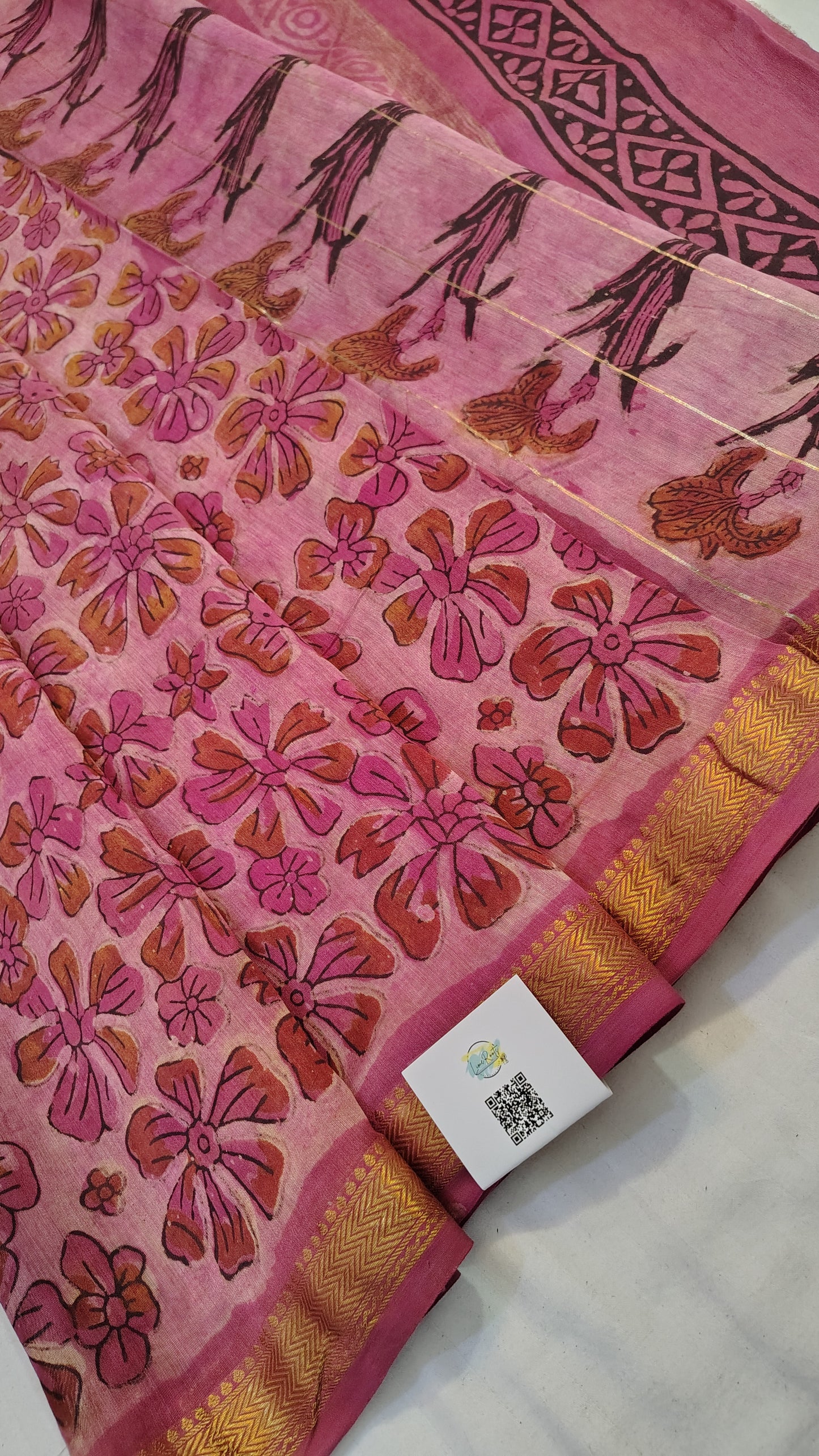 Handblock Printed Maheshwari Silk Saree – Lightweight, Traditional Elegance