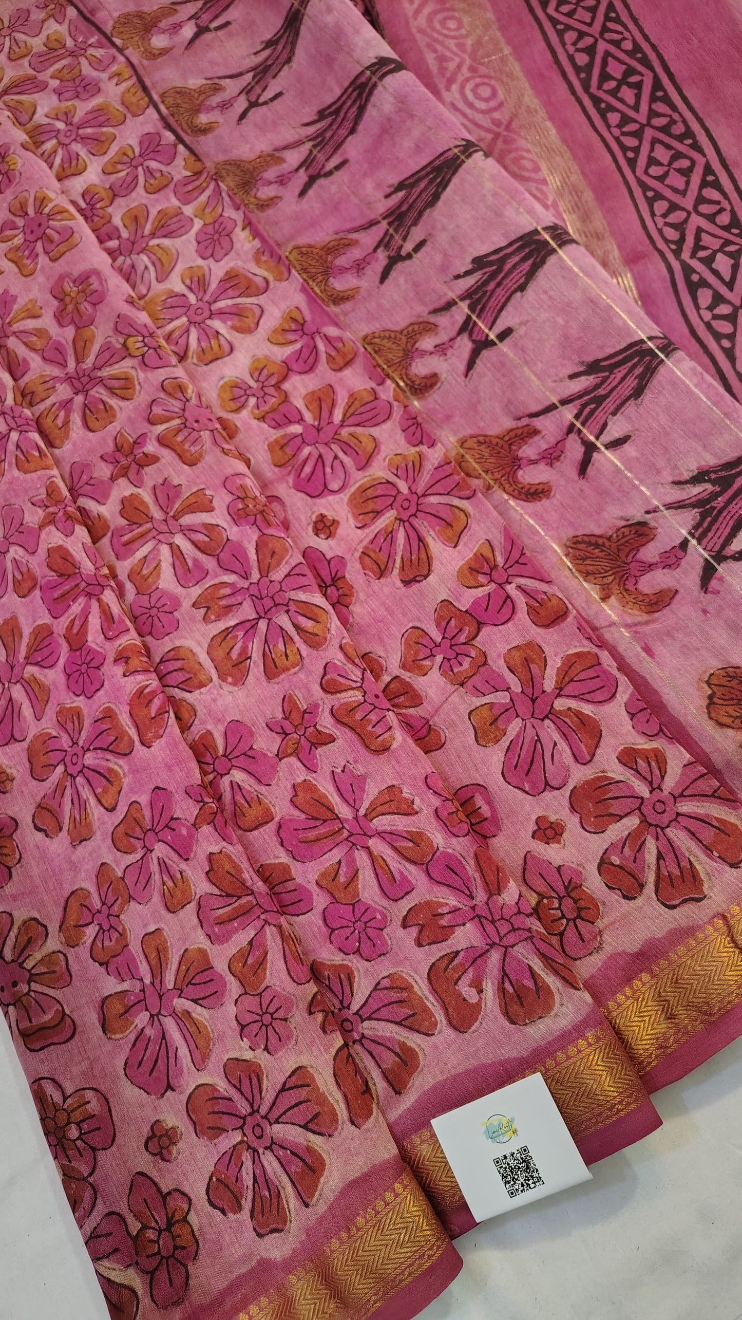 Handblock Printed Maheshwari Silk Saree – Lightweight, Traditional Elegance