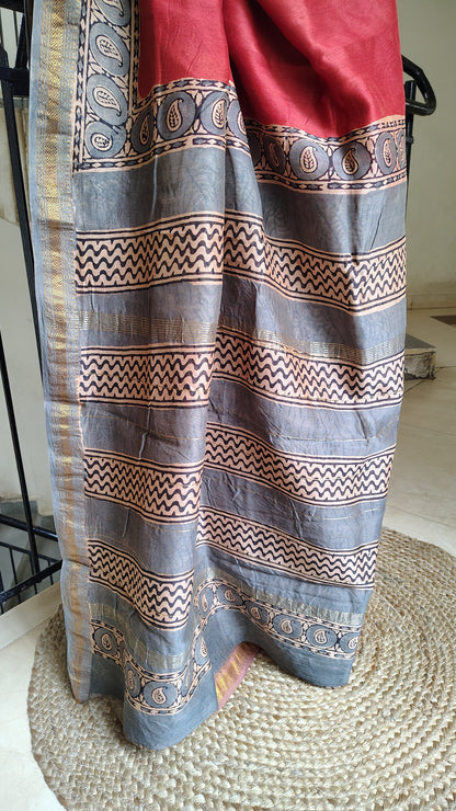 Handblock Printed Maheshwari Silk Saree – Lightweight, Traditional Elegance