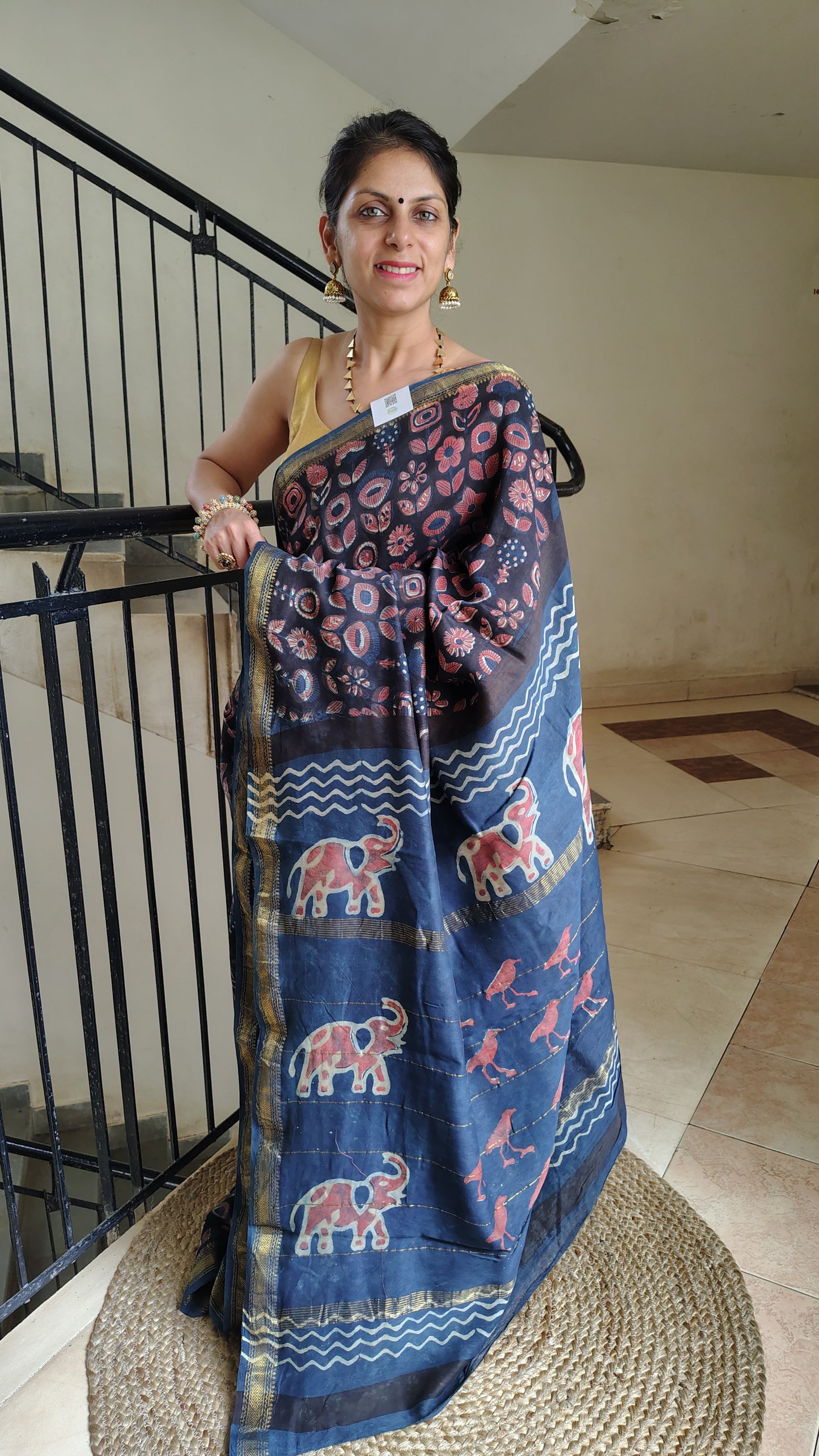Handblock Printed Maheshwari Silk Saree – Lightweight, Traditional Elegance