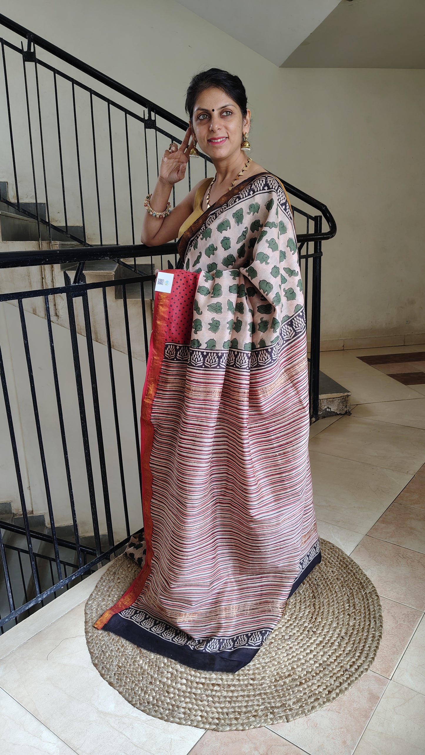 Handblock Printed Maheshwari Silk Saree – Lightweight, Traditional Elegance