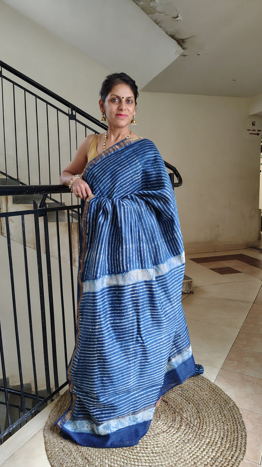 Handblock Printed Maheshwari Silk Saree – Lightweight, Traditional Elegance