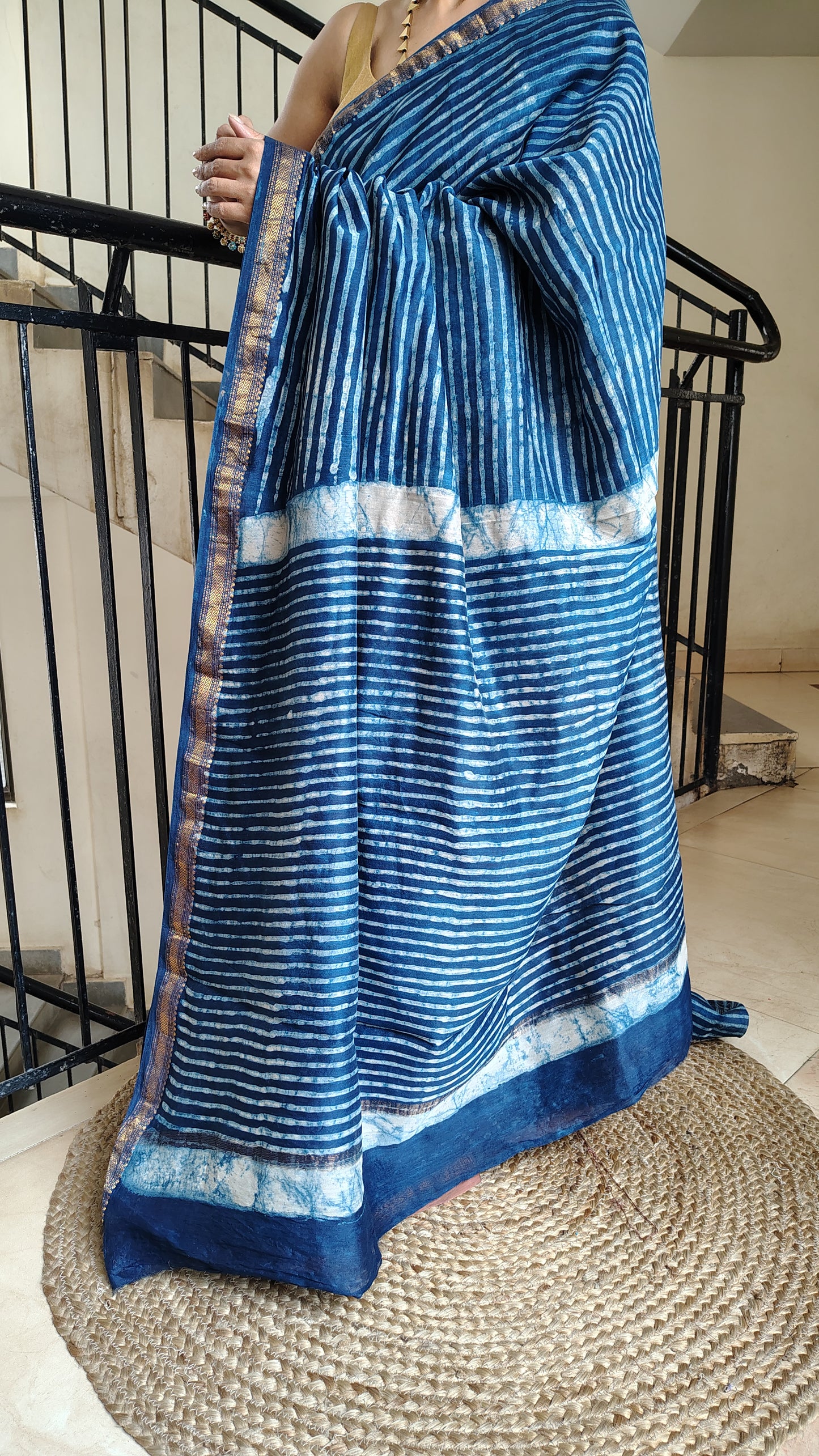 Handblock Printed Maheshwari Silk Saree – Lightweight, Traditional Elegance