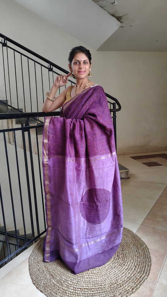 Handblock Printed Maheshwari Silk Saree – Lightweight, Traditional Elegance