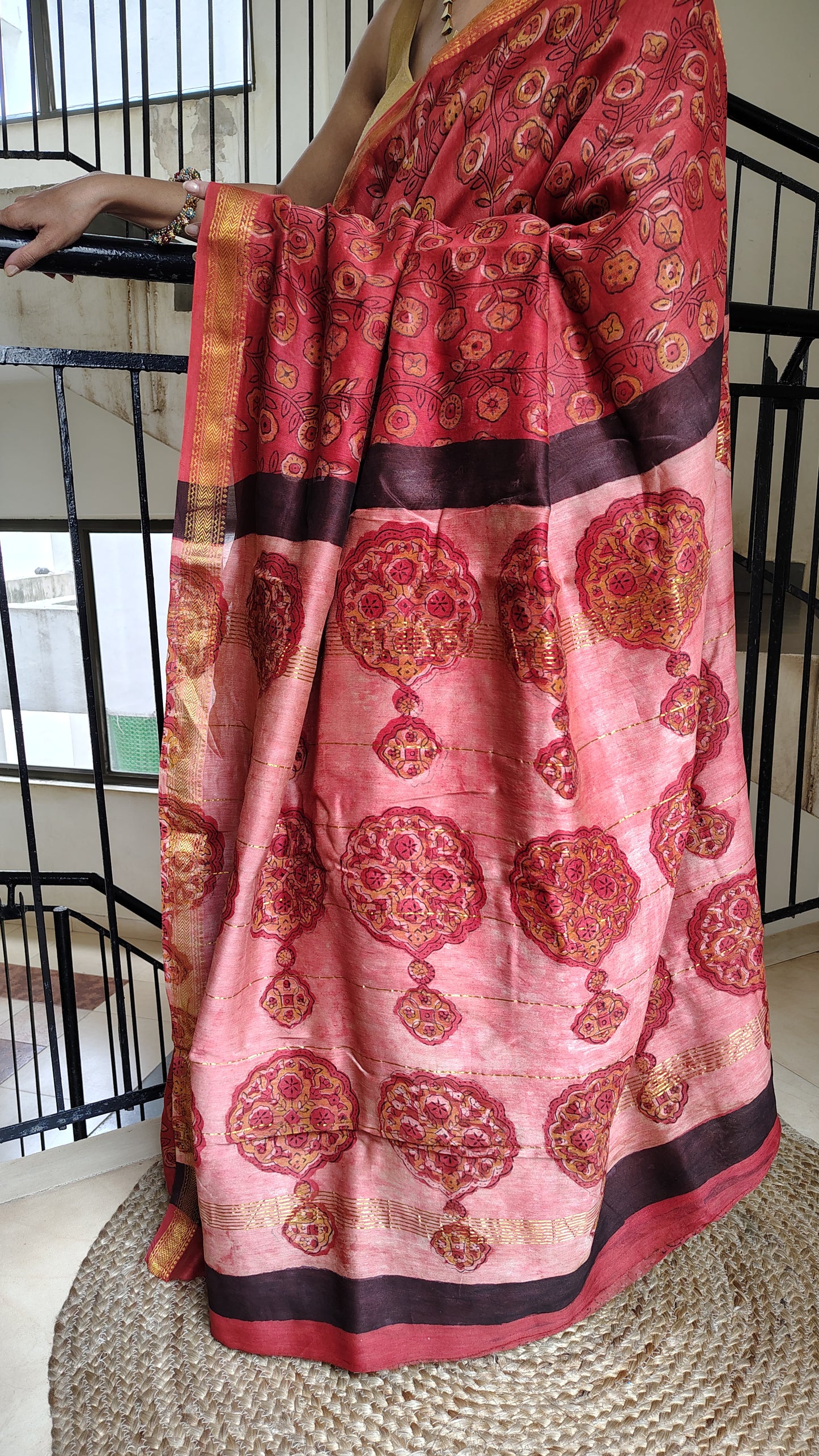 Handblock Printed Maheshwari Silk Saree – Lightweight, Traditional Elegance