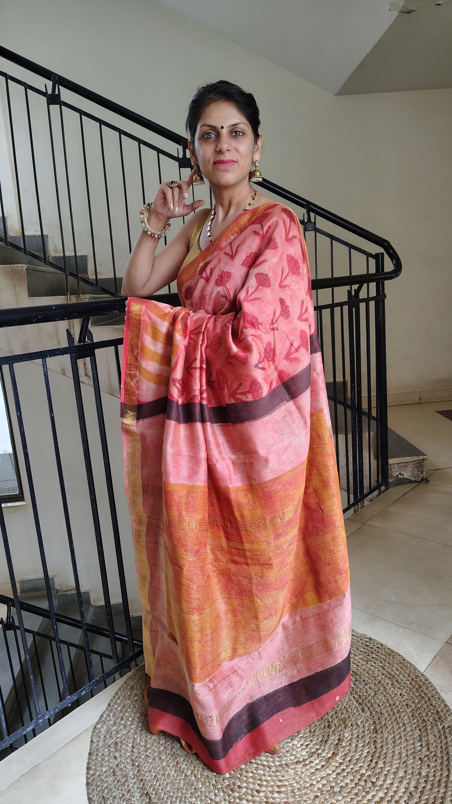 Handblock Printed Maheshwari Silk Saree – Lightweight, Traditional Elegance