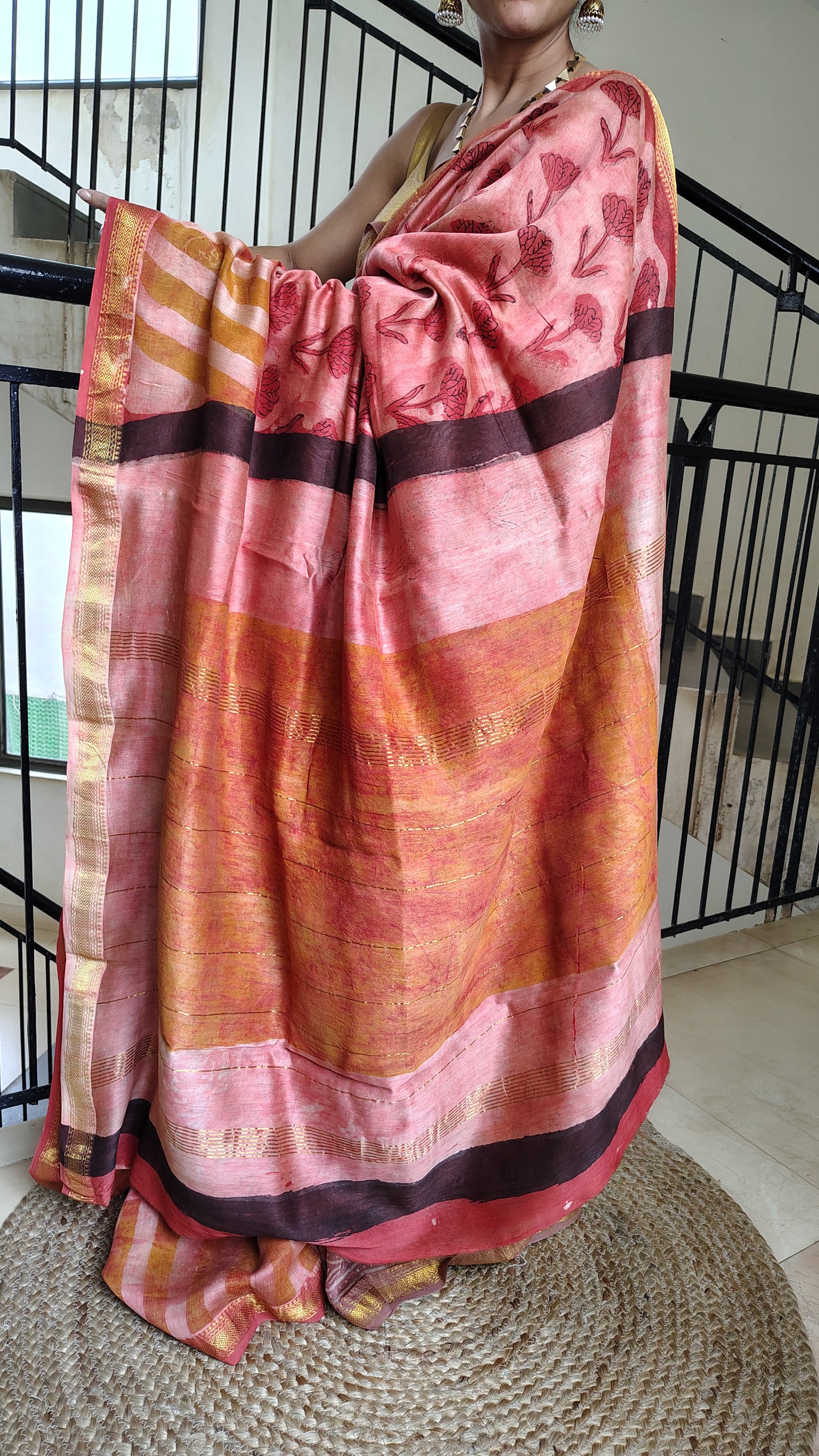 Handblock Printed Maheshwari Silk Saree – Lightweight, Traditional Elegance