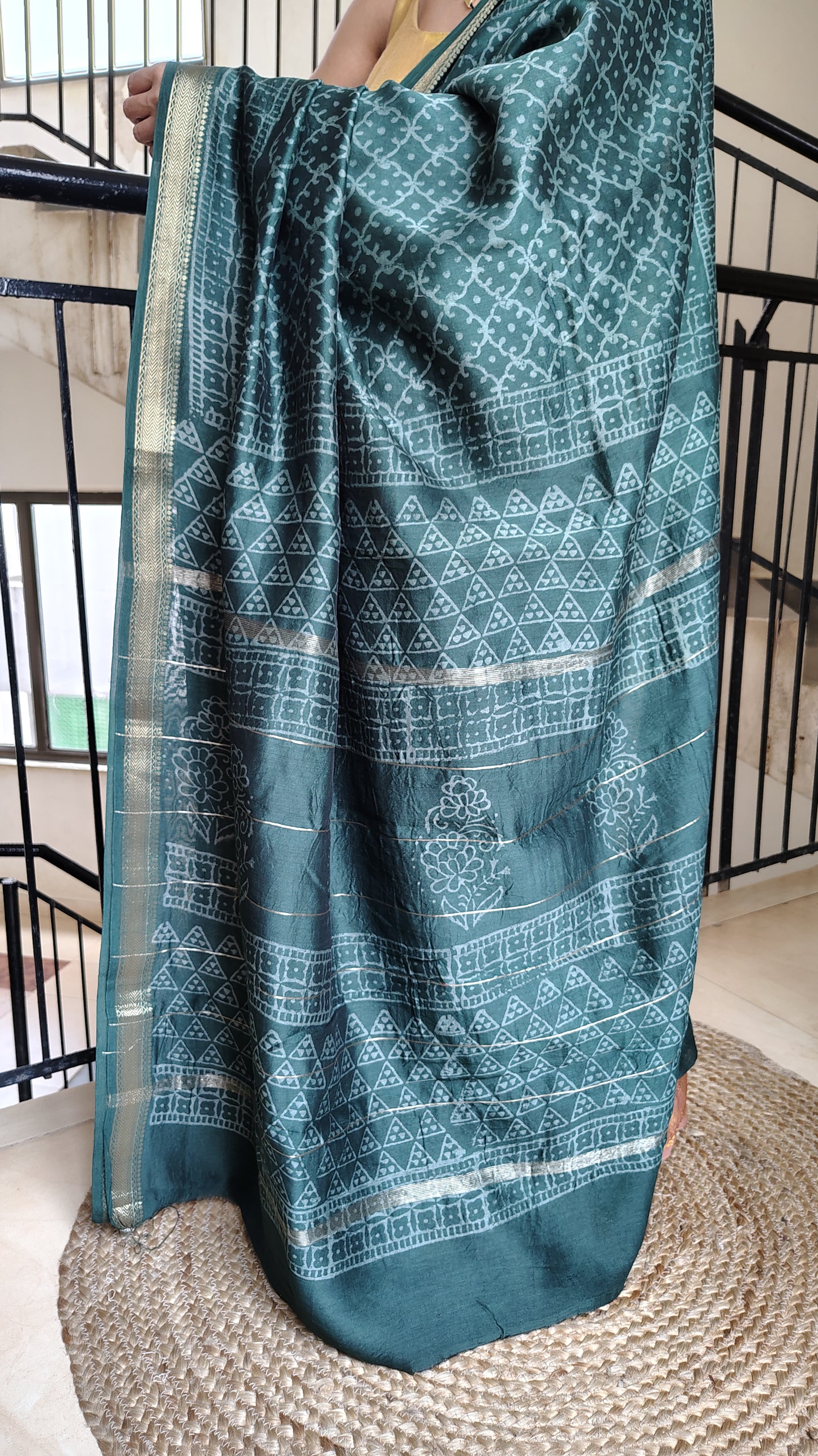 Handblock Printed Maheshwari Silk Saree – Lightweight, Traditional Elegance