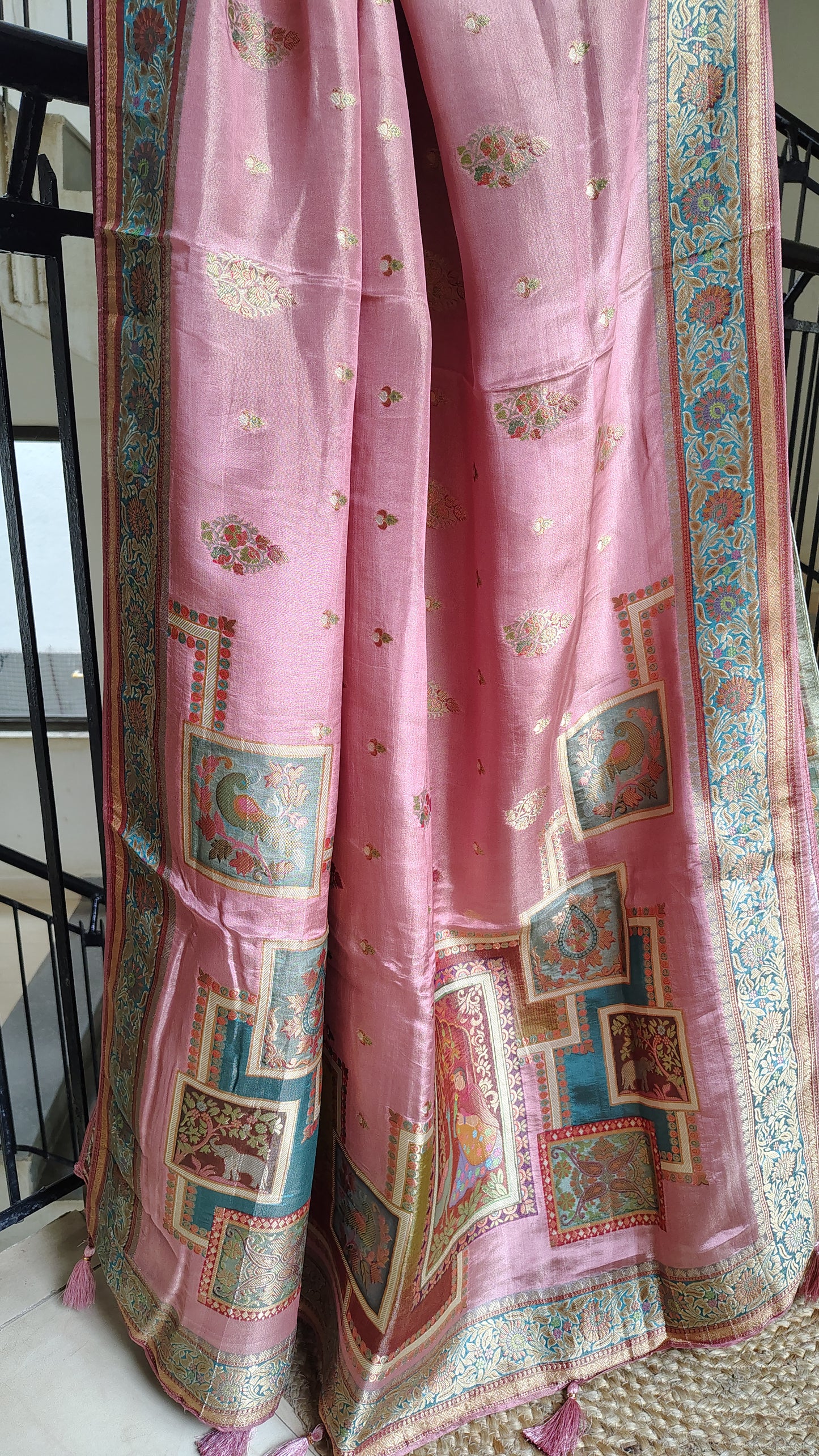 Metallic Pink Banarasi Tissue Silk Saree with Figure Weaves