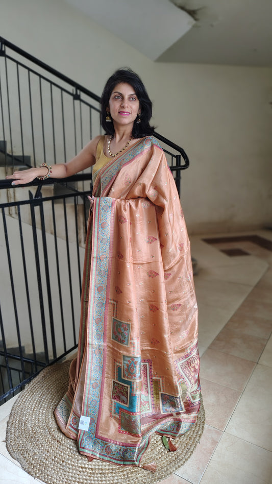 Banarasi Tissue Silk Saree with Figure Weaves – Heritage Elegance in Gold