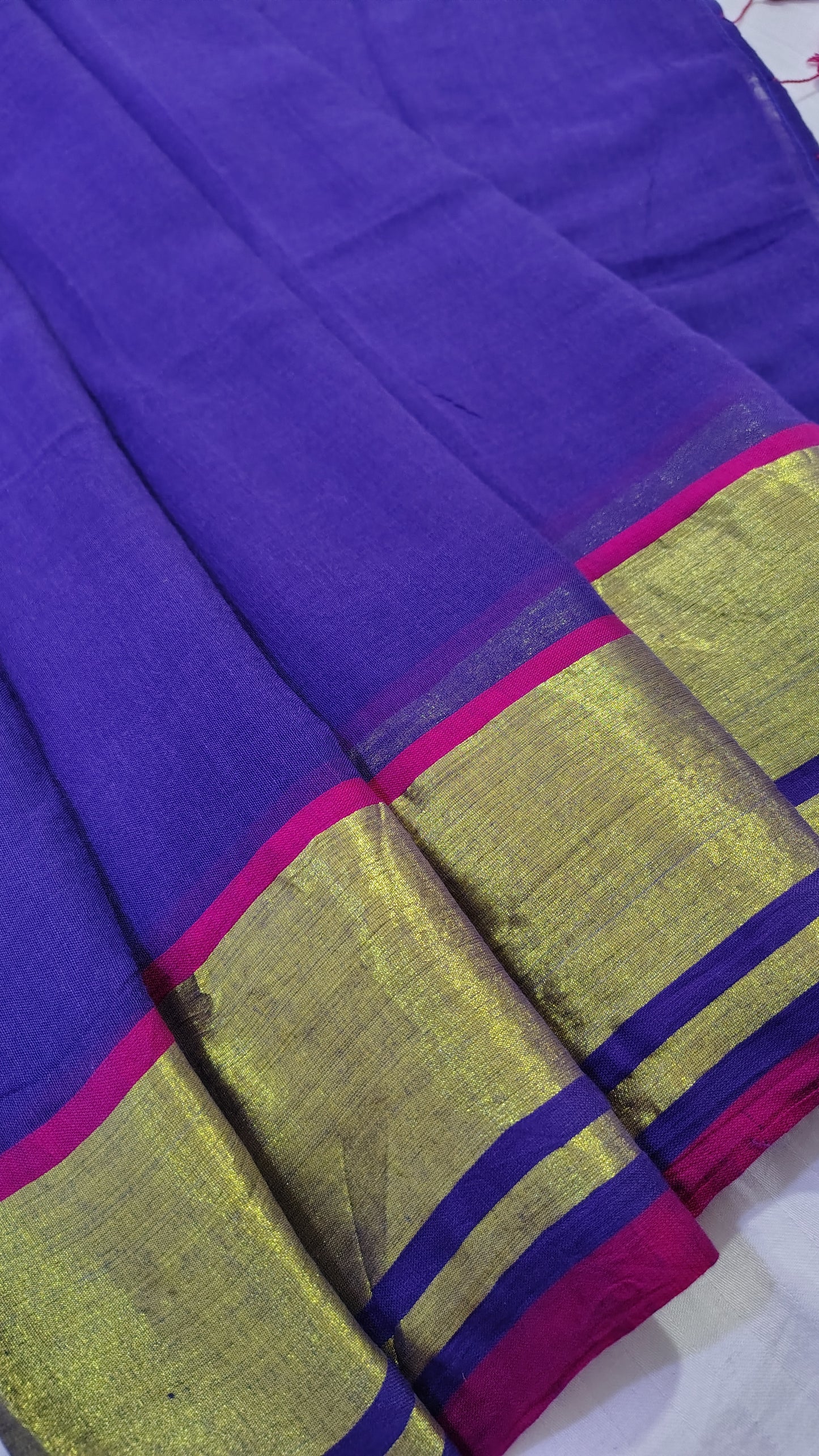 Royal Blue plain zari border Mul cotton Saree