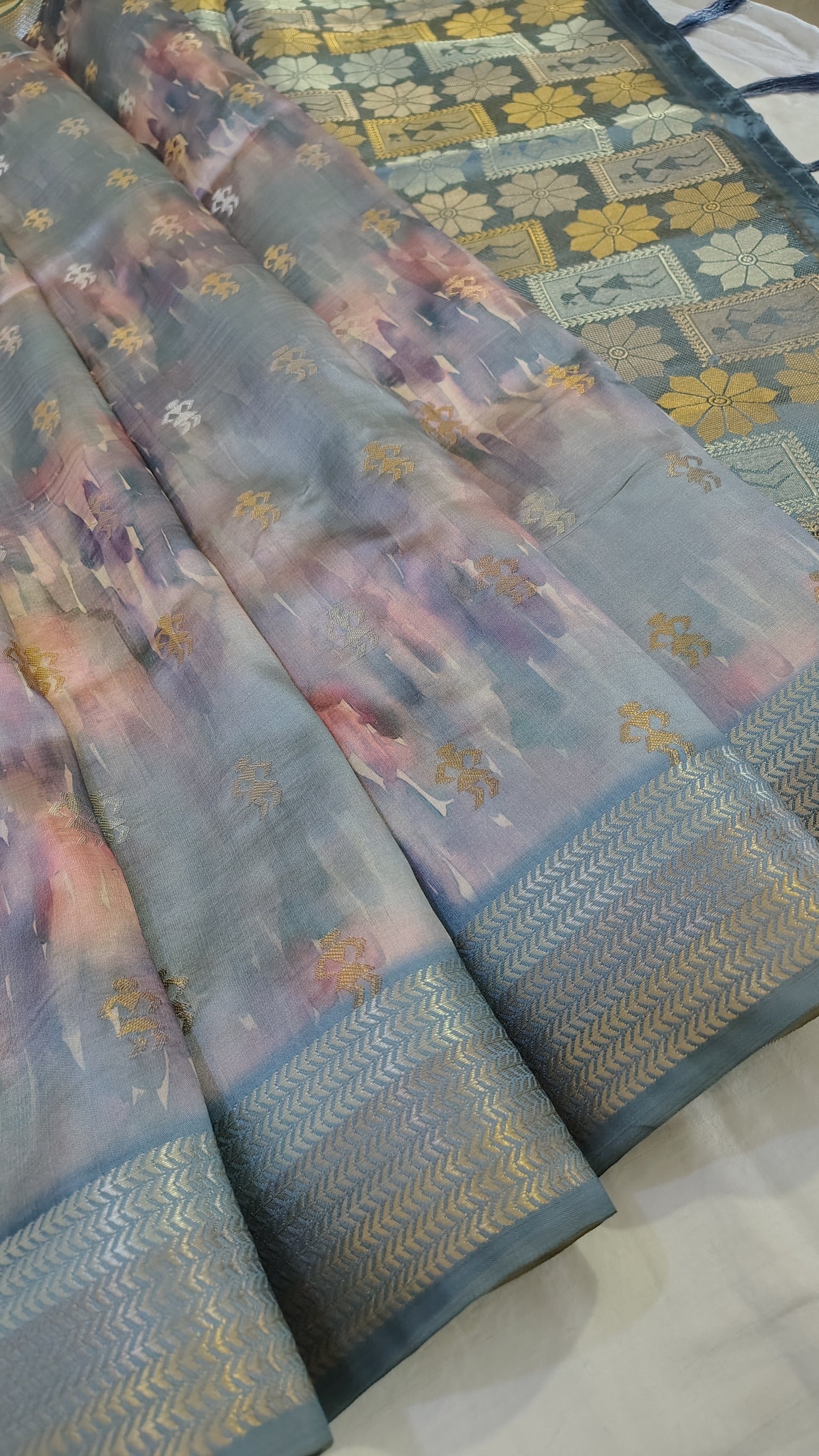 Blue Soft tye and dye Rich Pallu Semi Silk Saree