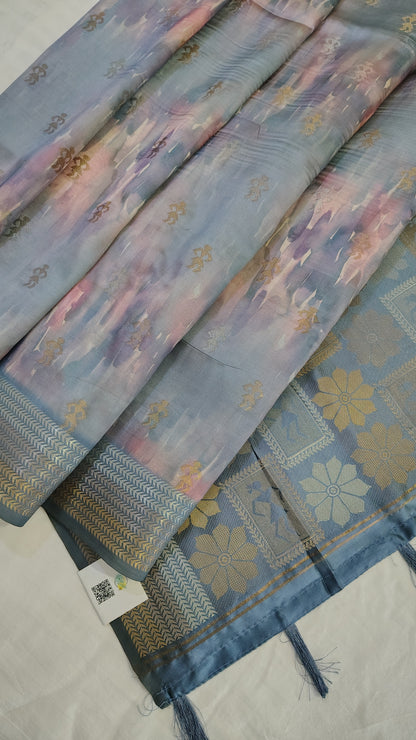 Blue Soft tye and dye Rich Pallu Semi Silk Saree