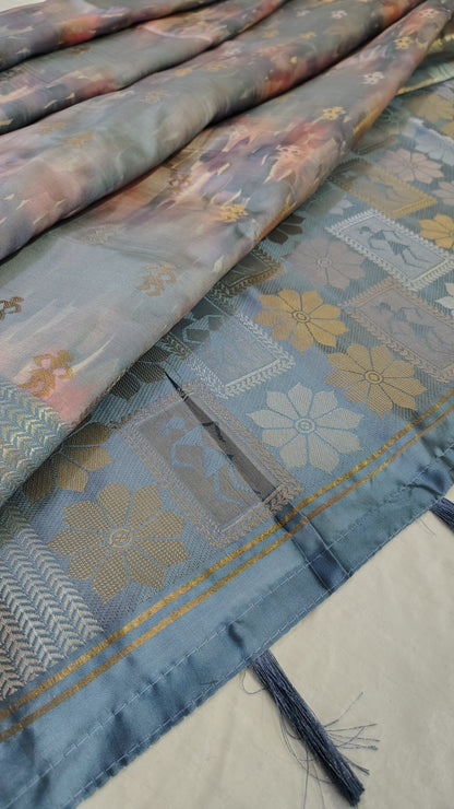 Blue Soft tye and dye Rich Pallu Semi Silk Saree