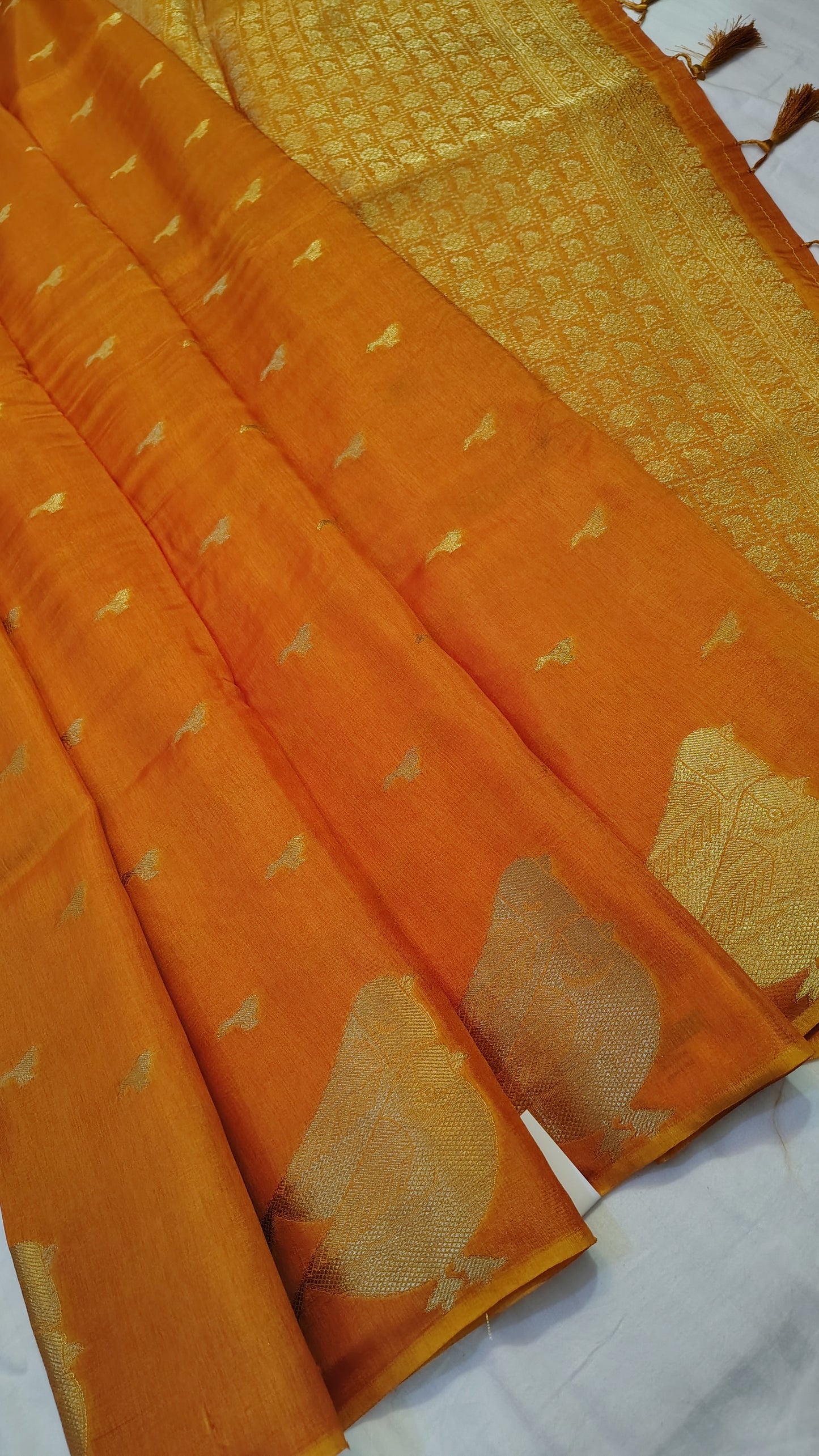 Mustard yellow Viscose Silk Bird Weave Saree