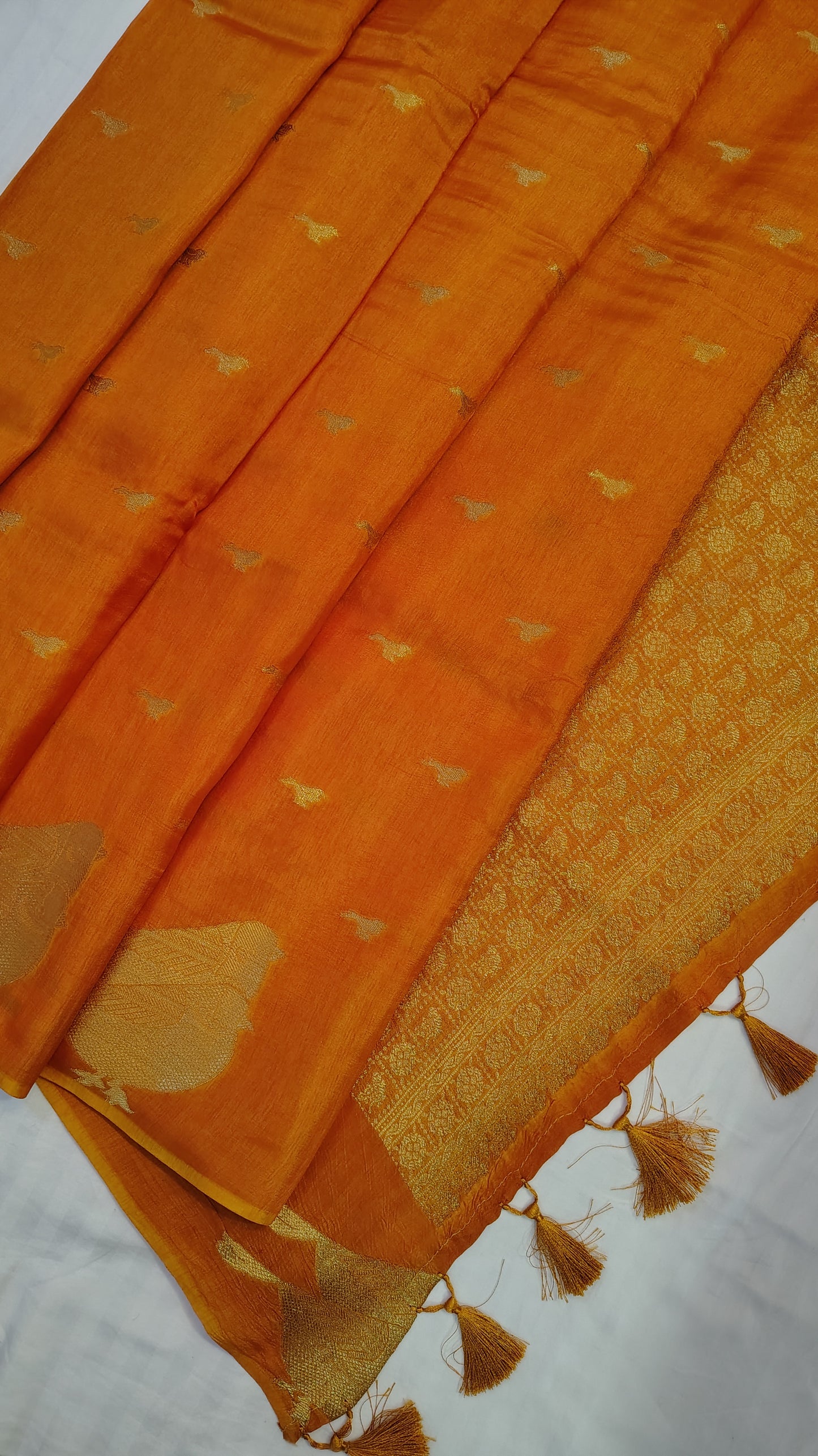Mustard yellow Viscose Silk Bird Weave Saree