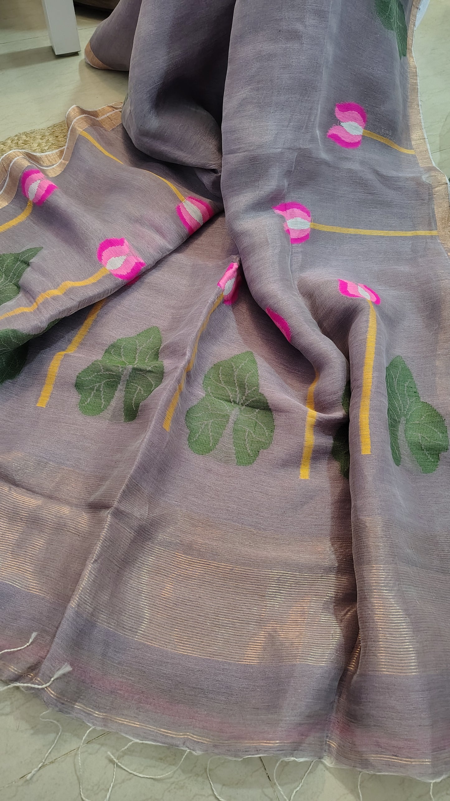 Mauve linen Silk Jamdani| Bird weave