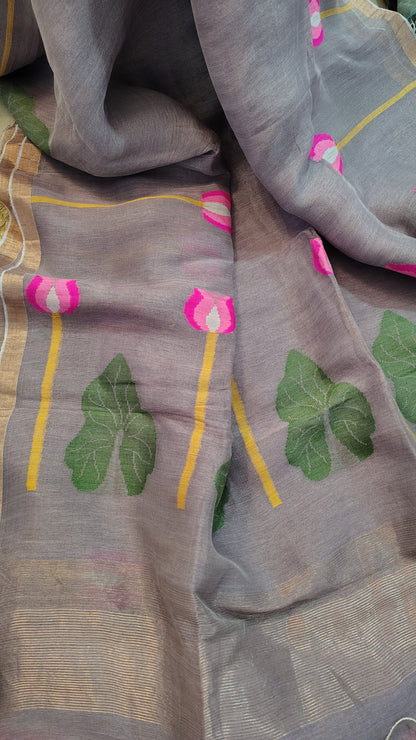 Mauve linen Silk Jamdani| Bird weave