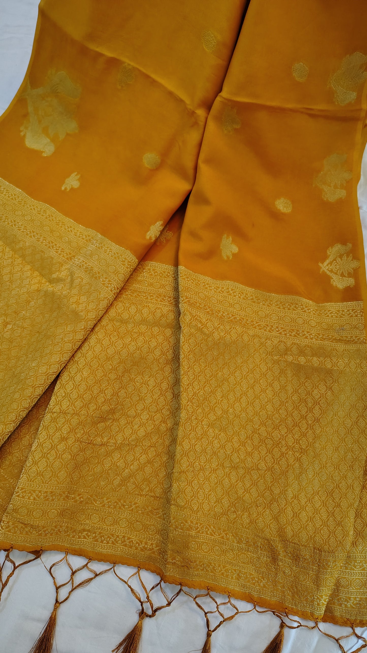 Yellow Semi Banarasi silk bird weave