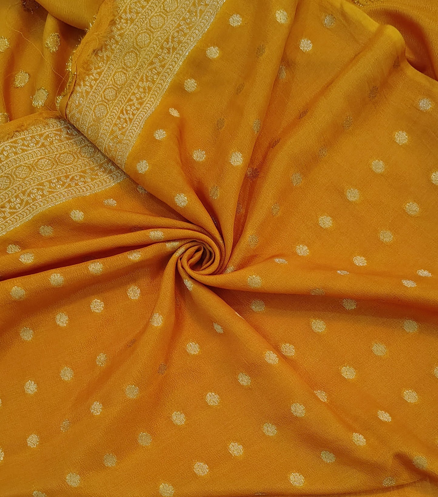 Yellow Semi Banarasi silk bird weave