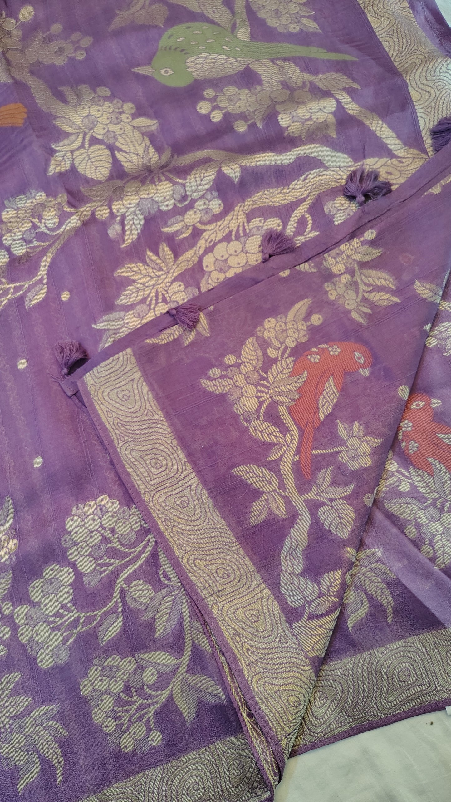 Lavender Soft Raw Silk Saree