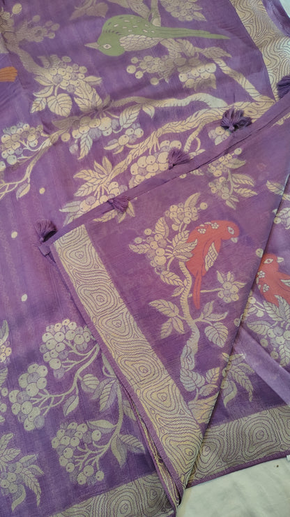 Lavender Soft Raw Silk Saree