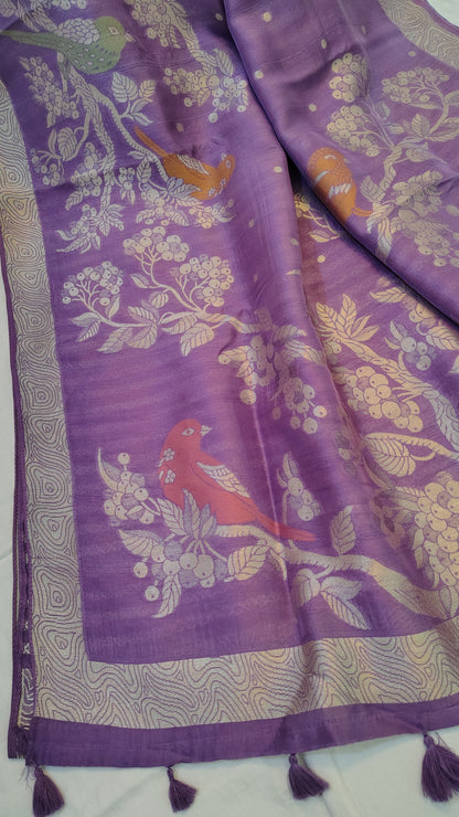 Lavender Soft Raw Silk Saree