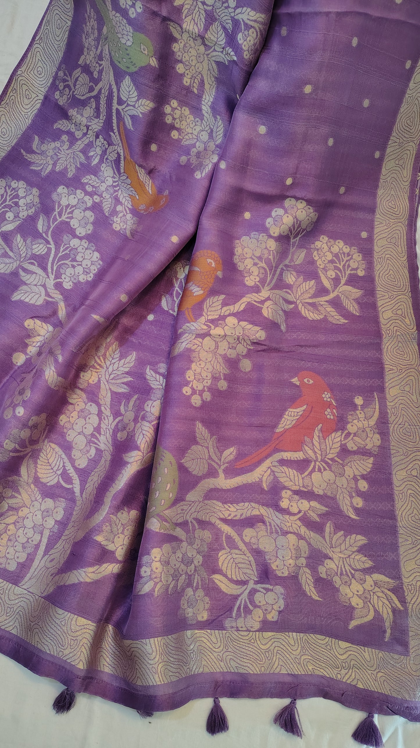 Lavender Soft Raw Silk Saree
