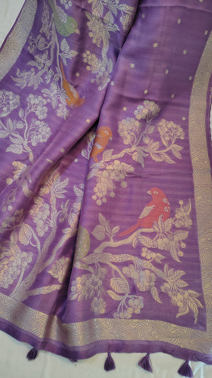 Lavender Soft Raw Silk Saree