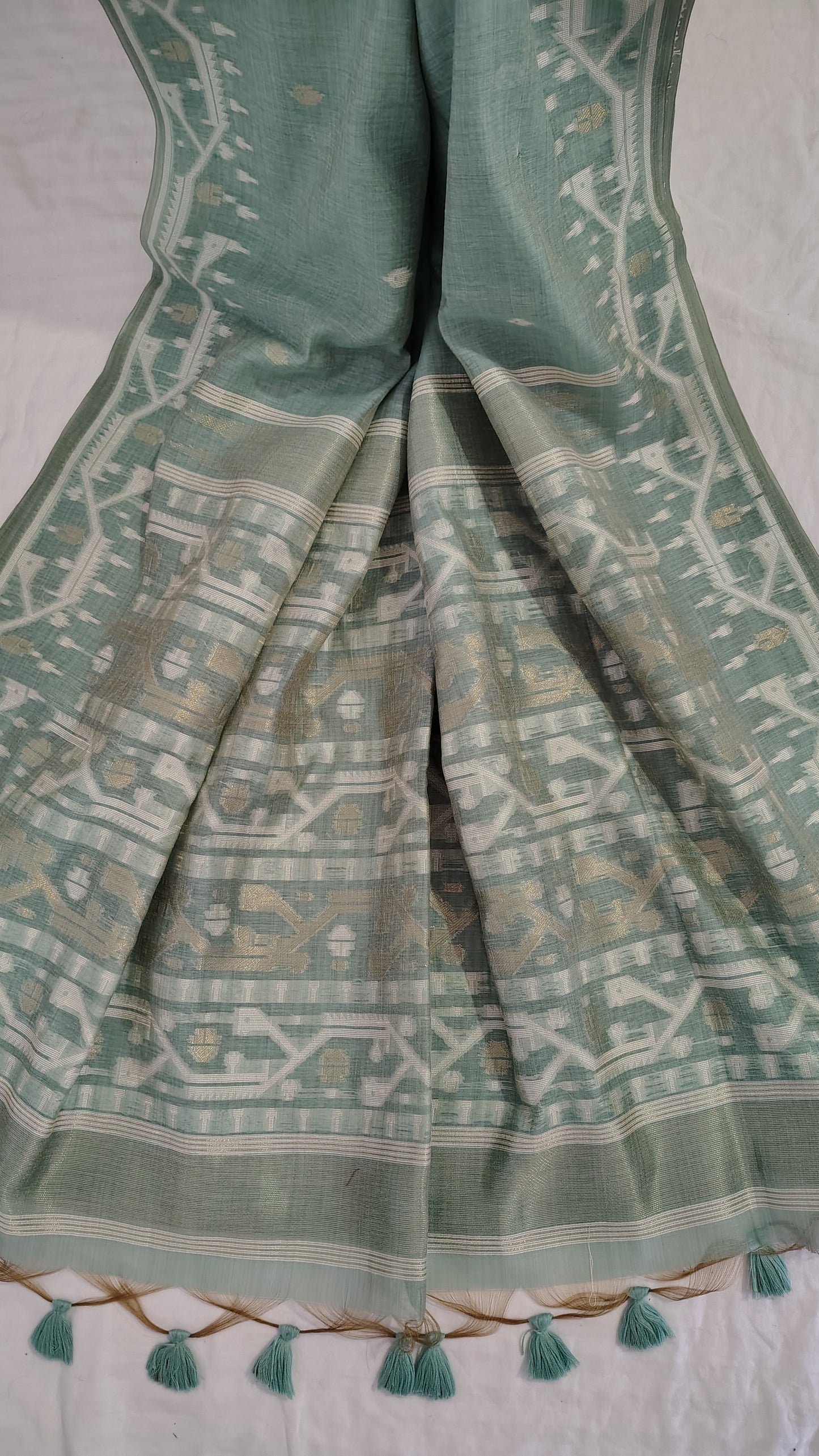 Sea green Munga Silk Jamdani