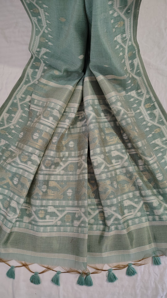 Sea green Munga Silk Jamdani